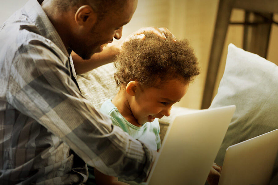 Man and son smiling