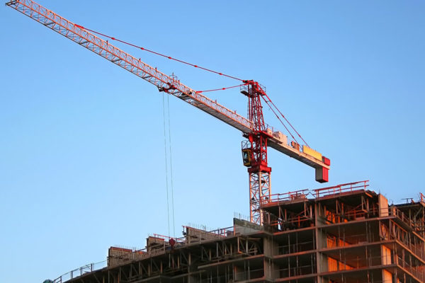 Tall building with crane